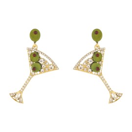 Madison Tyler Martini Earrings for Women | Gold Plated Olive Green Dangle Earrings | Fun Drink Dangle Earrings for Women Jewelry Gifts