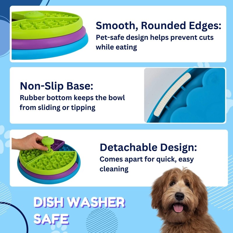 SOLDAY 3-Layer Slow Feeder Dog Bowl with Interactive Puzzle &