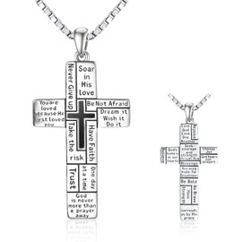 TANGPOET Large Orthodox Cross Necklaces for Men Women Sterling Silver Cross Pendant with Bible Verse Scripture Faith Jewelry Christian Religious Gifts for Birthday Christmas Fathers Day