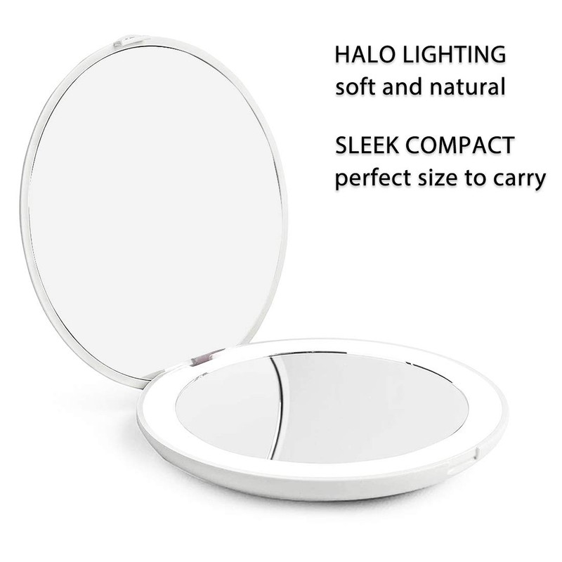 Milishow Travel Mirror with LED Lighted, 1x/10x Magnification Compact Mirror