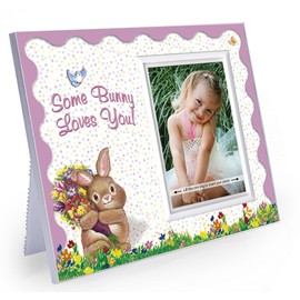 SOME BUNNY LOVES YOU Easter Bunny Frame | Bright & Colorful Spring Picture Frame Perfect for Easter | Frame measures 8.25 x 7 and holds 3.5 x 5 photo | Innovative front-load photo design| Bunny theme