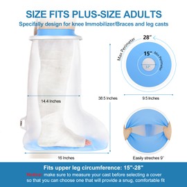 YUNCHI Upgraded Extra Wide Full Leg Cast Cover for Shower after Knee Surgeries with Non-Slip Bottom for Leg Wounds, Bandage, Large Cast, Knee Immobilizer/Brace, Walking Boots, Reusable