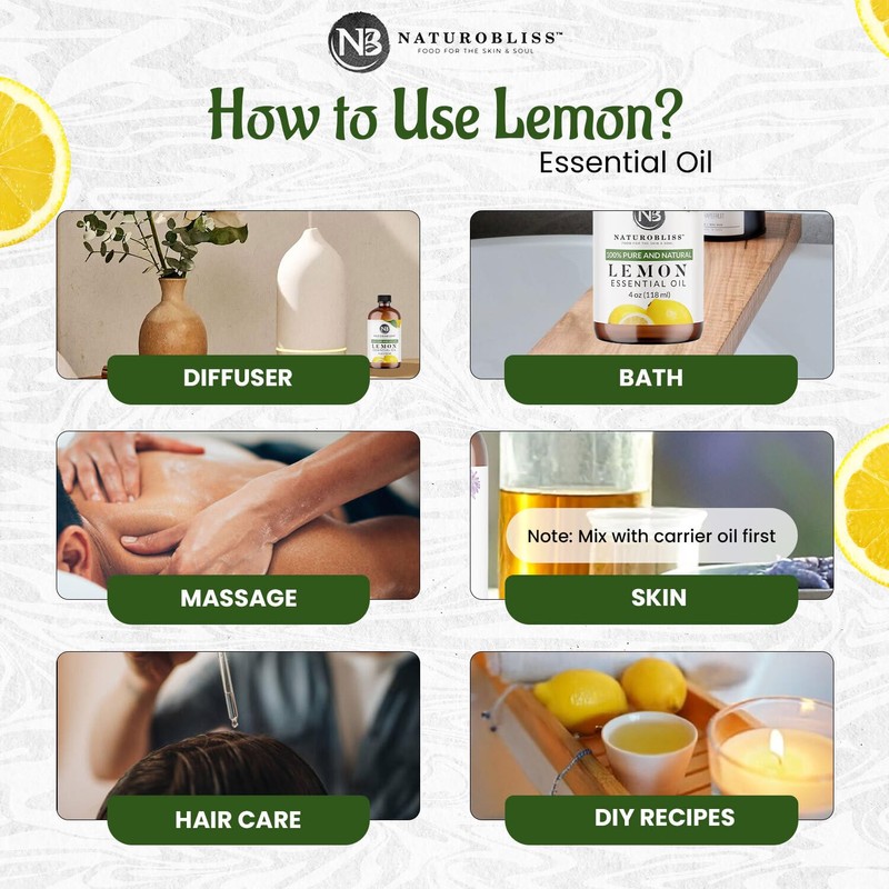 NaturoBliss 100% Pure Lemon Essential Oil Therapeutic Grade Premium Quality