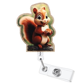 Cute Squirrel Badge Reel, Retractable ID Badge Holder Clip, Funny Nurse Badge Reels, Nursing Student Name Badge Holders, CNA MA Medical Worker Nurse Accessories for Work, Student Nurse Teacher Badge