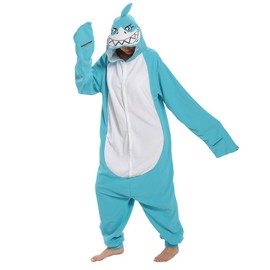 Focupaja Adult Shark Onesie Pajamas Animal Cosplay Costumes Cartoon Sleepwear One piece Homewear Women Men(Blue-L)