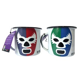 Dúo Pocillos De Peltre Taza Máscara Luchador Shishitas BY MEXICO 360 mililitros