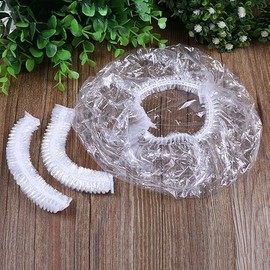 Gorro de Ducha Desechables Plástico Mujer 100 Piezas, Gorros de Baño Plástico Gruesos Para peluqueria Uso En El Hogar Hotel (Blanco)