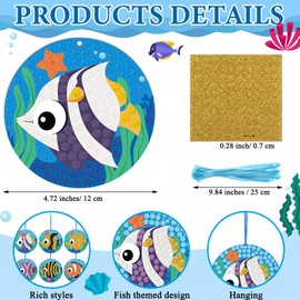 Fullhawl 24 Pcs Glitter Mosaic Fish Craft Kit DIY Ocean Animals Crafts Under The Sea Mosaic Kit Paper Sea Animals Hanging Ornaments for Summer Ocean Theme Home Party Favors Classroom Activities