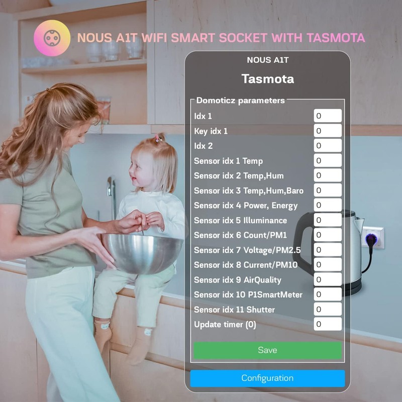 NOUS Tasmota Socket NOUS A1T, Smallest WiFi ESP8266 Smart Plug,