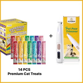 2025 New Pet Trimmer for dogs and cats,Waterproof Rechargeable Pet Shaver with LED Light, Multifunctional Pet Hair Clippers for Paws Eyes Ears Face Rump,dog stuff,cat paw trimmer#cozyvibes#petlife:_Bundle Deal 1 Trimmer + 14 PCS  Premium Cat Treats