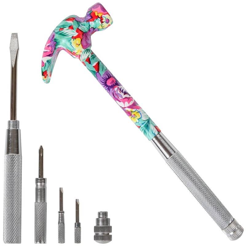 Home-X 6-in-1 Floral Hammer – Multifunctional Hammer with Screwdrivers Inside