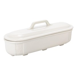 15.5 Inches Oval 2-Quart Debossed Stoneware Baking Dish with Lid, Matte White