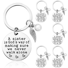 Roowest 6 Pieces Keychain Gift from Sister, a Sister Is God's Way of Making Sure We Never Walk Alone Angel Keychain for Women Friend Birthday school class Jewelry Gifts