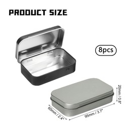 LIUQOBN 8pcs Metal Rectangular Empty Hinged Tins Tin Containers, Mini Portable Storage Box with Lid, Small Storage Container for Candy Key Earrings Food Storage, 3.7 x 2.3x 0.78 Inch Black+Silver