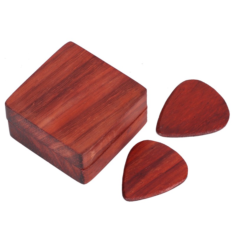 Guitar Pick Wooden Box with 2Pcs Red Rosewood Picks Musical