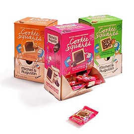 Michel et Augustin Gourmet Cookie Squares Changemaker Boxes | Chocolate Hazelnut, Milk Chocolate Caramel, Dark Chocolate Sea Salt | 3 Boxes - 40 Individually Wrapped European Cookies Each | Kosher