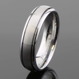 MJ Metals Jewelry Classic Grooved White Tungsten Carbide Wedding Band Brushed Center 6mm COMFORT FIT Ring Size 8.5
