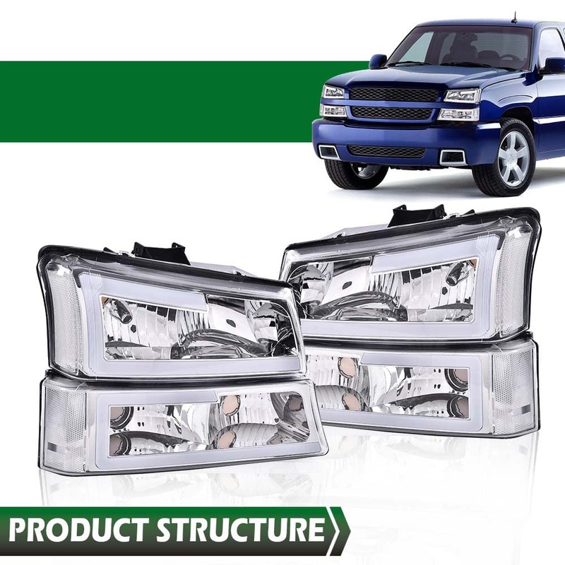 LQI LED DRL Headlights Assembly Compatible with Silverado/Avalanche 2003-2007 (Fit