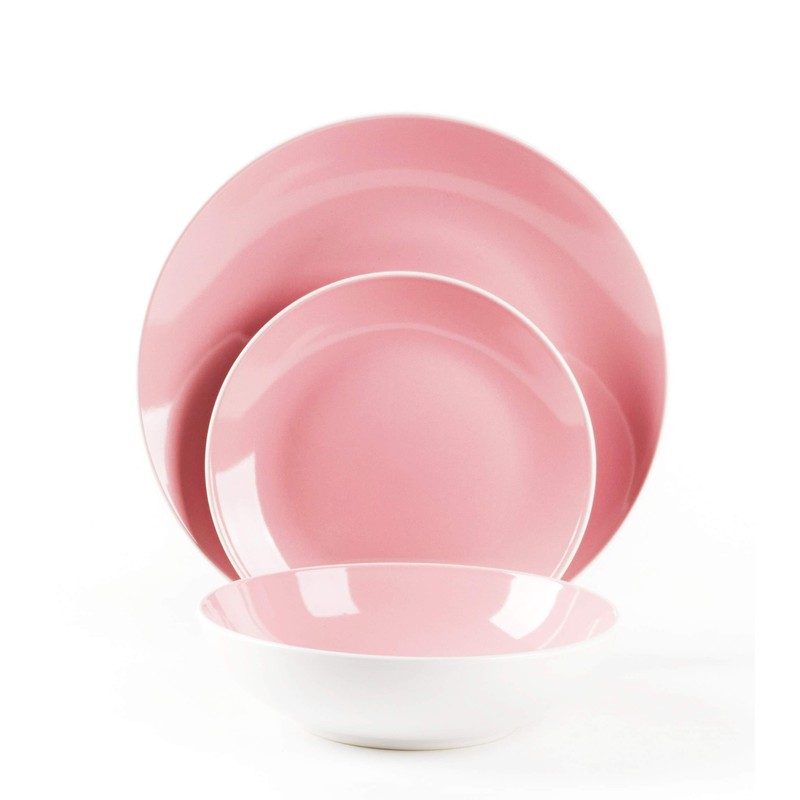 HomeVss, Stoneware Coupe Shape 18pc Dinnerware Set, Outside White +