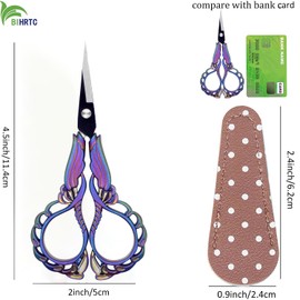 BIHRTC 4.5 Inch Vintage Embroidery Scissors with Artificial Leather Cover Stainless Steel Sharp Pointed Tip Scissors Shears Cross Stitch Sewing Crochet Scissors for Crafting Crochet Sewing