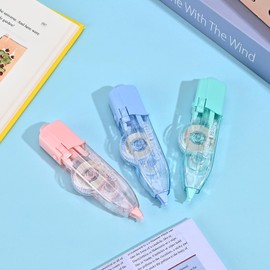 Temiary 3 Pcs Whiteout Correction Tapes with 3 Pcs Extra Refills, Refillable White Out Tape for Writing, Easy to Use Aesthetic Pen Shaped Applicator for School Office Supplies (Retractable)