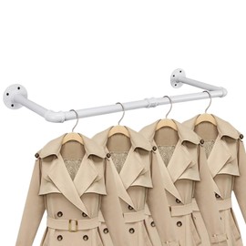 Jeasor Industrial Iron Pipe Clothes Hanging Bar DIY Wall-Mounted Garment Rack Heavy Duty Clothing Rack for Bedroom, Laundry Room, Closet Storage (White 28 inch)