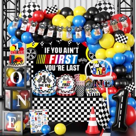 264pcs If You Ain't First You're Last Birthday for 25 Guests, All-in-one If Your Not First Your Last Birthday Party Include 350gsm Plate, Backdrop, Tablecloth, Banner, Balloon, Balloon Box, Etc