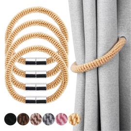 Nieffeiy Curtain Tiebacks Magnetic Elastic Curtain Tie Backs Rope Outdoor Window Treatment Holdbacks Curtain Holders for Drapes (4, Beige)