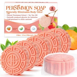 EKIVAO 6PCS Persimmon Soap Bar for Old People Smell, Handmade & Cold Processed Deodorizing Persimmon Soap for Body Odor Control Eliminating, Deodorant Soaps body wash for Men and Women