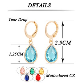 Tornito 6 Pairs Leverback Drop Dangle Earrings Set Multicolor Teardrop CZ Hoop Earrings for Women
