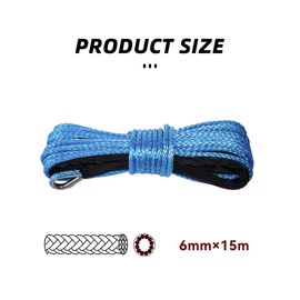 Alieemo 1/4'' x 50 Ft Car Synthetic Winch Rope Kit, 10,000LBs Winch Cable Line with Protecting Sleeve and Thimble, Universal Car Accessories for ATV UTV (Blue)