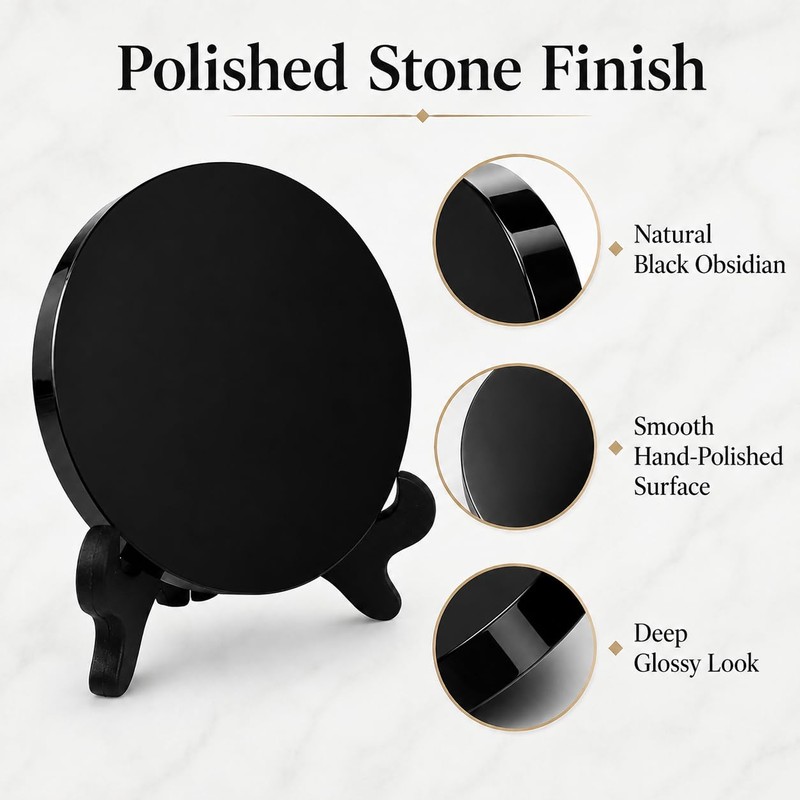 2 Pcs Black Obsidian Scrying Mirrors with Stands, 3.9 in