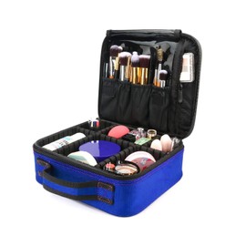 House of Quirk Makeup Cosmetic Storage Case with Adjustable Compartment, Blue, Travel Accessories