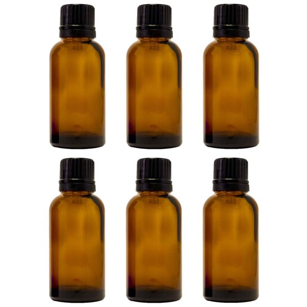 30 ml (1 fl oz) Amber Glass Bottle with Euro Dropper (6 Pack)