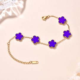 FLY FEI 18K Gold Plated Five Leaf Grass Bracelet Link Bracelets Four Leaf Clover Bracelet Lucky Bracelets Birthday gift bracelet Jewelry Gifts Jewelry Gifts Trendy for Women (style01-Jewelry blue)