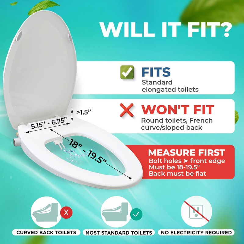 PREMEXA Bidet Toilet Seat for Elongated Toilets, Non-Electric, Dual Nozzle,