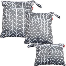 Damero 3 Pcs/Set Nappy Bag with Reusable Fabric Wetbag Wet Wipes Organiser Pouch, Grey Arrow
