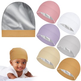 Cotwinter 6 Pcs Satin Lined Baby Newborn Hats Silk Satin Lined Beanie Toddler Hat for Hospital Infant Girls Boys 0-6 Months (Cute Color)