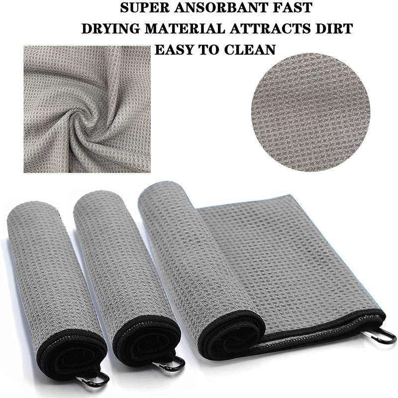 FINGER TEN 3 Pack Golf Towels Microfiber Waffle Pattern Tri-Fold