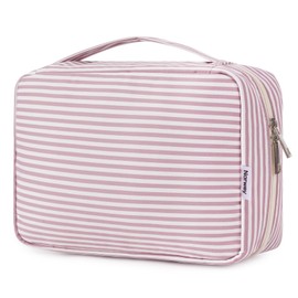 Travel Hanging Toiletry Wash Bag Makeup Cosmetic Organizer for Women Waterproof (Dusty Rose Stripe)