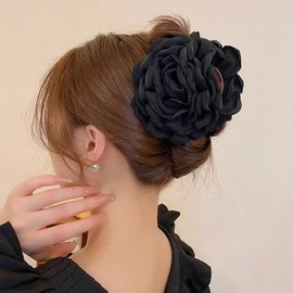 2PCS Flower Women's Hair Claws Clip,Fashion Headwear Elegant Lady Fabric Rose Flower Hair Claw Hairpin Women Girls Accessories (Red & Black)