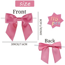 Fbshicung 115 Pack Twist Tie Bows for Treat Bags 3" White Satin Ribbon Bows for Package Craft Gift Wrapping Decoration (Hot Pink)