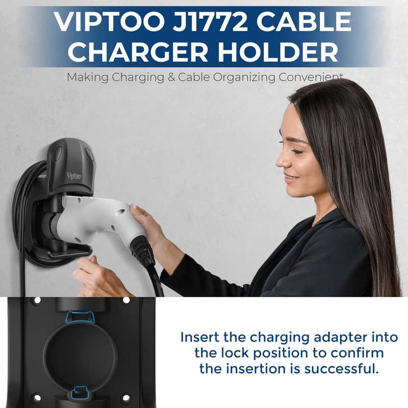 VIPTOO EV Charger Wall Mount Holder, J1772 Charger Cable Organizer
