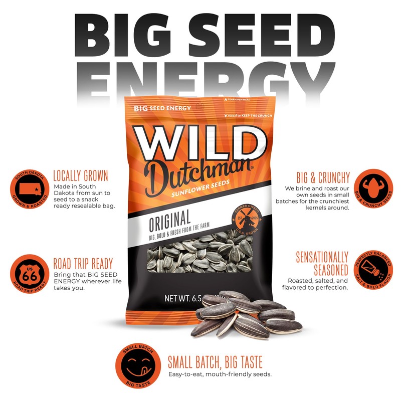 Wild Dutchman Roasted Sunflower Seeds in a Resealable Bag for