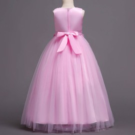 Lace Flower Girls Bridesmaid Wedding Party Birthday Princess Pageant Formal Tulle Long Dress Ball Gown Baby Kids 5-14T Pink 9-10 Years