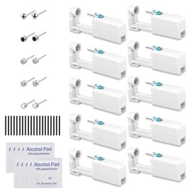 Ear Piercing Set, 10 Pieces Piercing Sets Earring Gun Piercing Gun with Alcohol Cotton + Ear Sticks Safe Pierce Kit Suitable for Girls Women Men, ABS