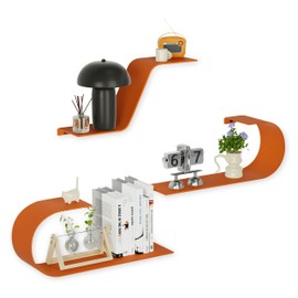 BUTUNITA Orange Floating Shelves Set of 3, Orange Metal Decor, Unique Mounted Floating Shelf, Modern Long Wall Shelf, Large Wall Shelves for Bedroom, Bathroom, Living Room
