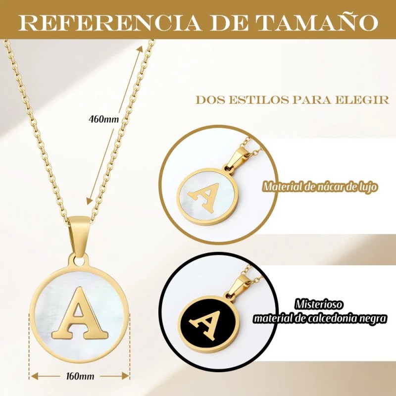 Collar Dije Letras Iniciales Acero Inoxidable Doradas Mujer