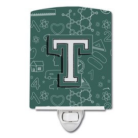 Caroline's Treasures CJ2010-TCNL Letter T Back to School Initial Ceramic Night Light Compact, UL-Certified, Ideal for Bedroom, Bathroom, Nursery, Hallway, Kitchen, 6x4x3, Multicolor