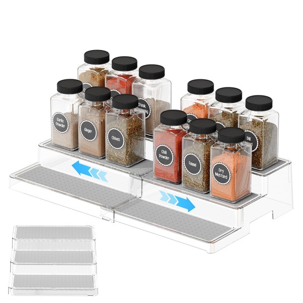PAVSTINE Spice Rack for inside Cupboard, 3 Tier Extendable Spice